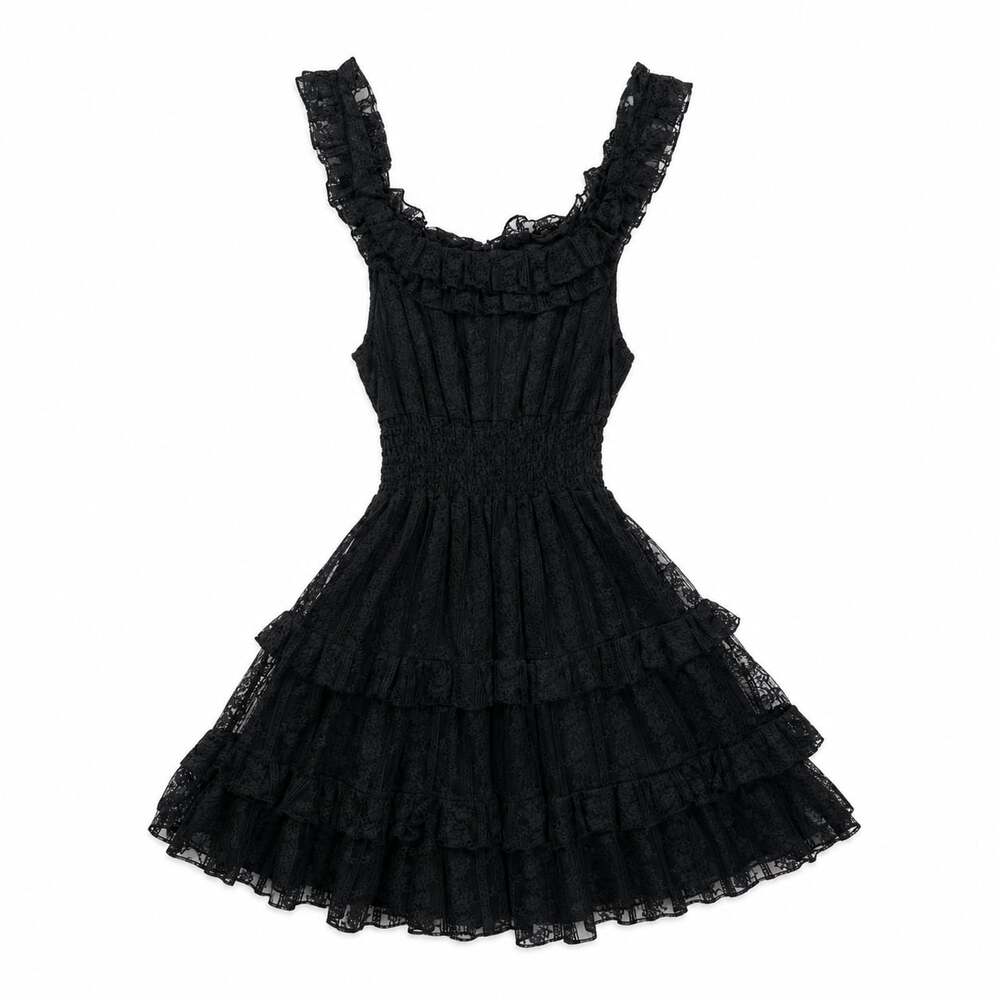 Jasmine Rose Black Lace Sleeveless Tiered Ruffle Mini Dress